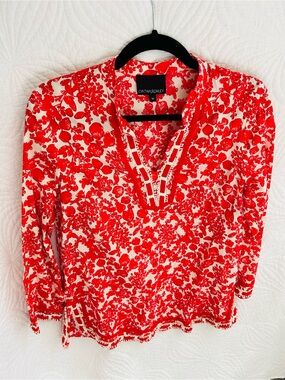 Cynthia Rowley Red & White Floral V-Neck Tunic Top